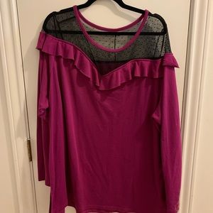 Livi Hot Pink & Black cute sweater with ruffles & tiny hearts Size 22/24